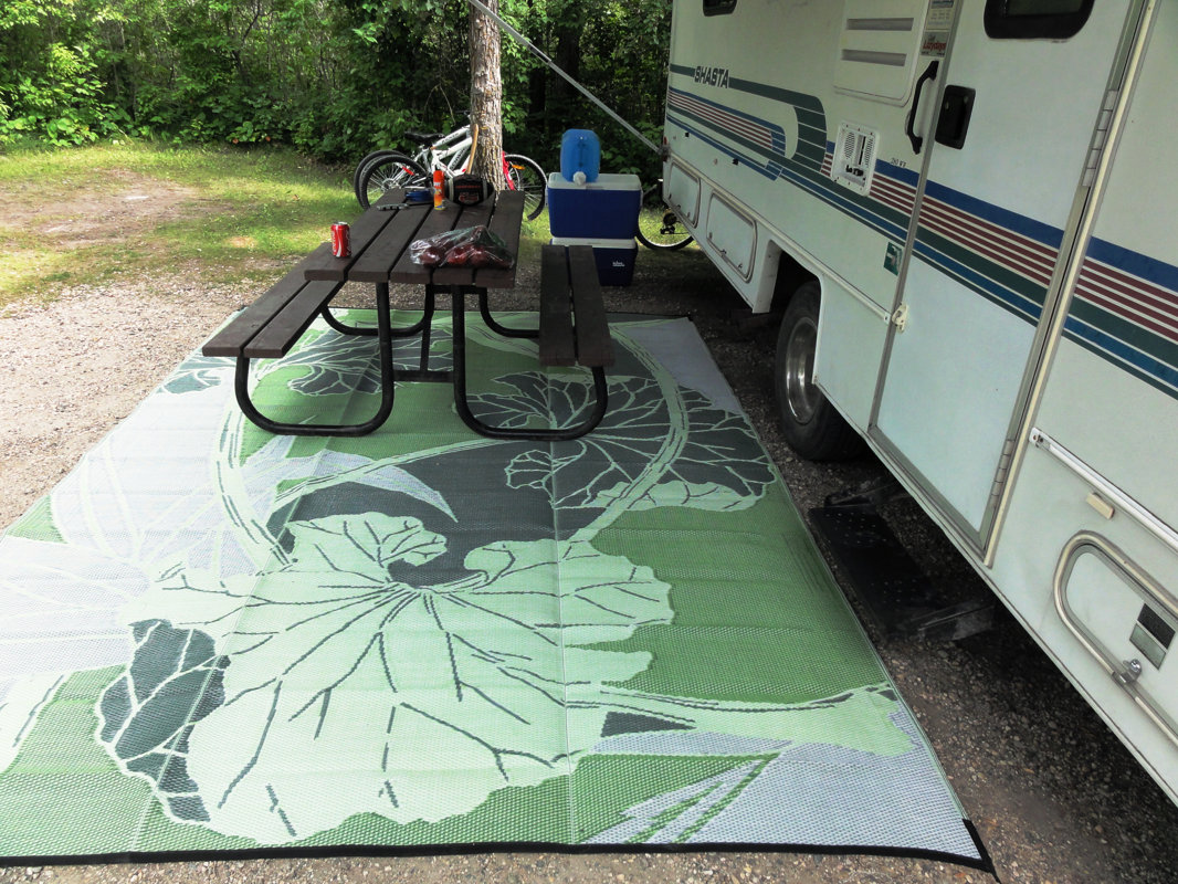 b.b.begonia Blossom RV/Camping/Patio Mat Green/Grey Outdoor Area Rug